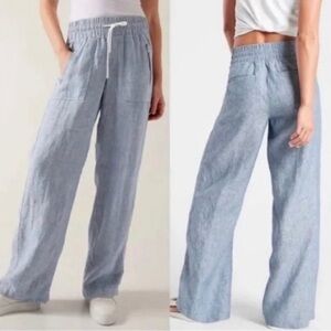 Athleta Blue Wide Leg Pants High Waisted Relaxed Fit